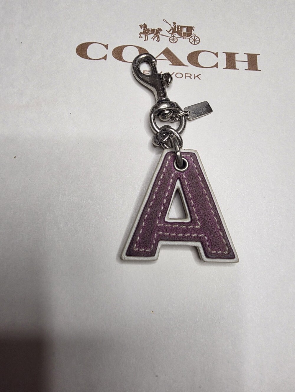 Authentic COACH Purple Suede Leather Initial Letter "A" Bag Charm Keychain